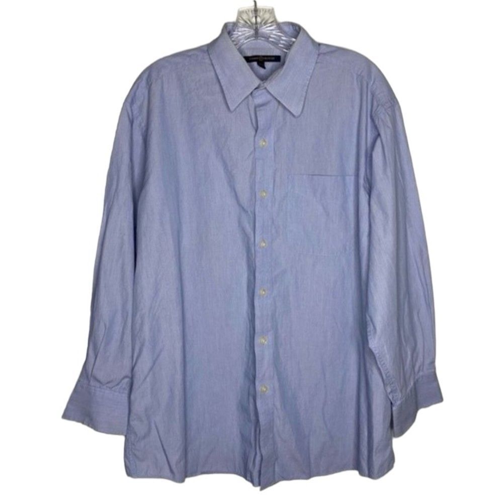 Tommy Hilfiger Blue Pinstripe Long Sleeve Collared Cotton Button Down Large